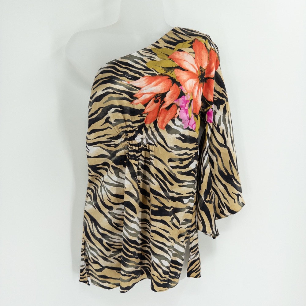 Vintage Y2K Cache One Shoulder Top Women M Silk Animal Print Mob 2000s Party - Picture 12 of 14